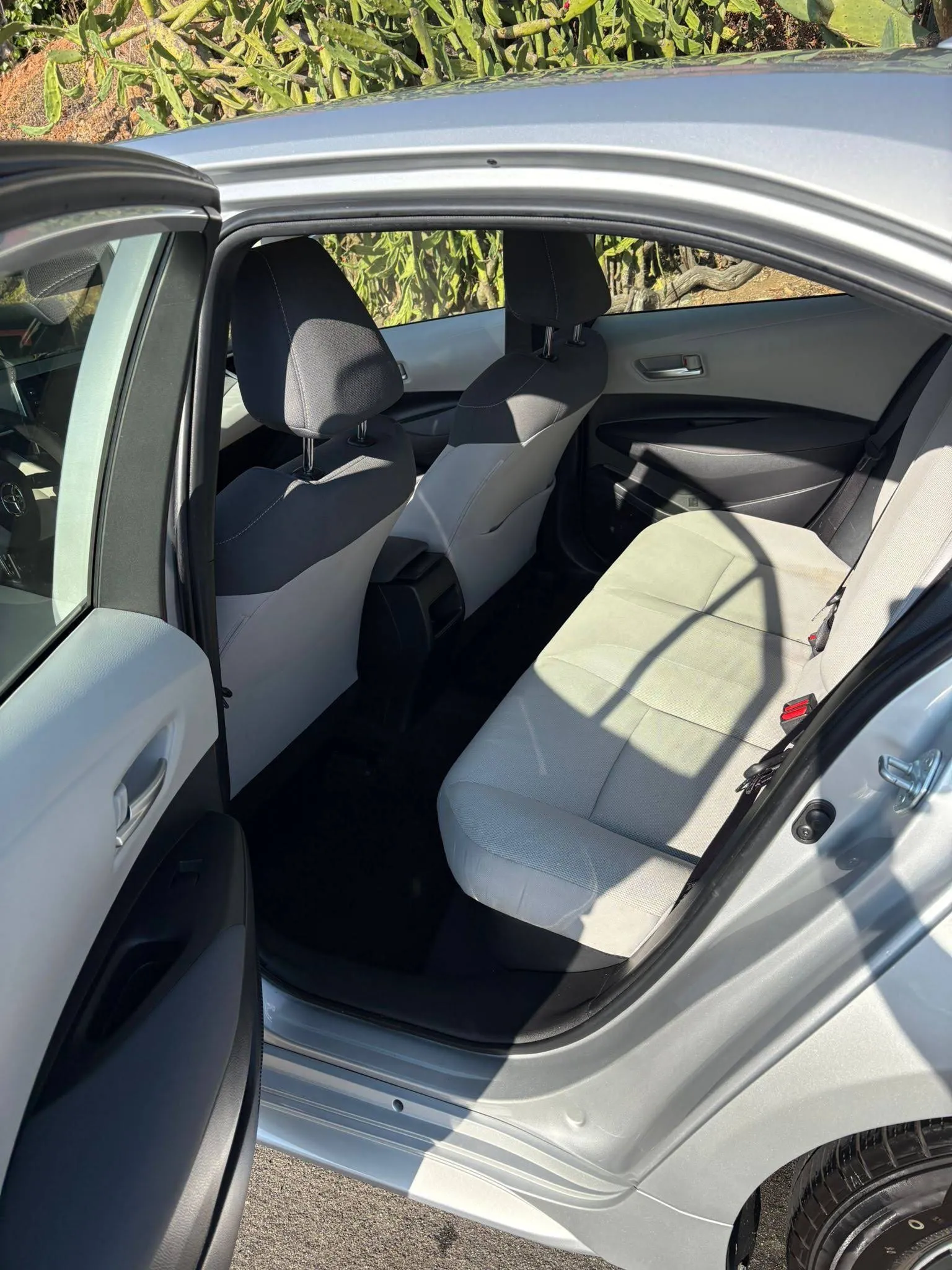 Spotless rear seat after interior detailing, same vehicle as the before photo